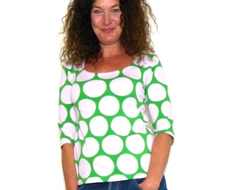 Camisa con lunares gigantes, verde, rosa claro, orgánico