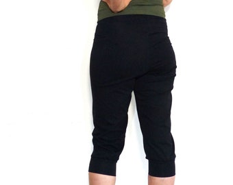 Pump pants jersey 7/8 long with high waist, black, organic