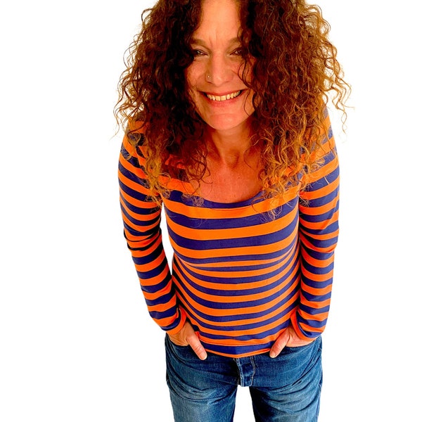 Shirt A-shape, ringel, stripes blue, orange ! organic!