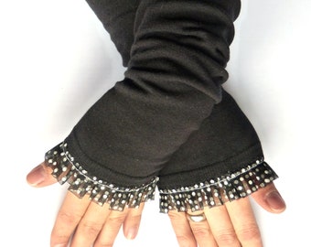 Cuffs, arm warmers, wrist warmers - black, dots