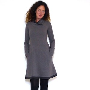 Women's dress with pockets, gray, anthracite with shawl collar image 1