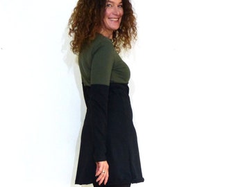 Damenkleid A-Form -schwarz, oliv Bio-Jersey