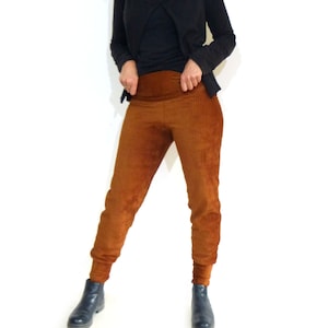Pants with a high waistband, brown, wide corduroy