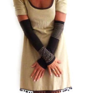 Arm cuffs and leg cuffs, brown, beige with stripes, stripes