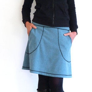 Waistband skirt with pockets in A-shape! aqua, light blue