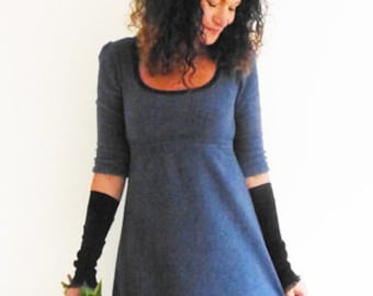 Warm women&#39;s dress 3/4 sleeve, A-line, blue, warm, empire