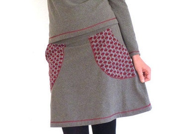 Waistband skirt with pockets in A-shape! gray, burgundy