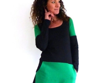 SALE !! Damenkleid mit Taschen, schwarz grün