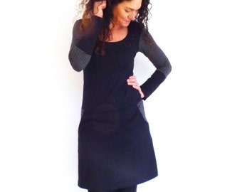 Damenkleid mit Taschen, schwarz, grau Ringel, Streifen
