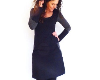 Robe femme avec poches, noir, rayures grises, rayures