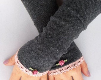 Cuffs, arm warmers, wrist warmers - dark gray, rose