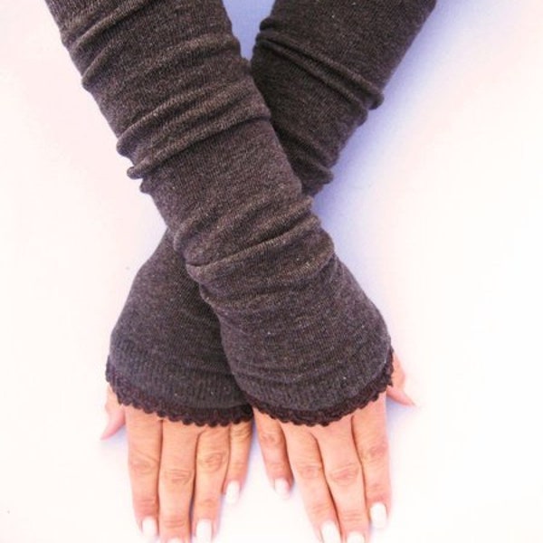 Cuffs, arm warmers, wrist warmers - dark brown trim