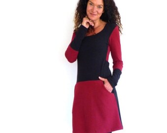 Damenkleid mit Taschen, schwarz bordeaux