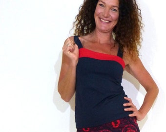 Top in 2 colori con spalline larghe, blu navy, rosso