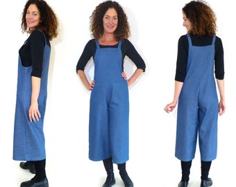 Dungarees with wide legs made of stretchy jeans in blue, one size 36-40