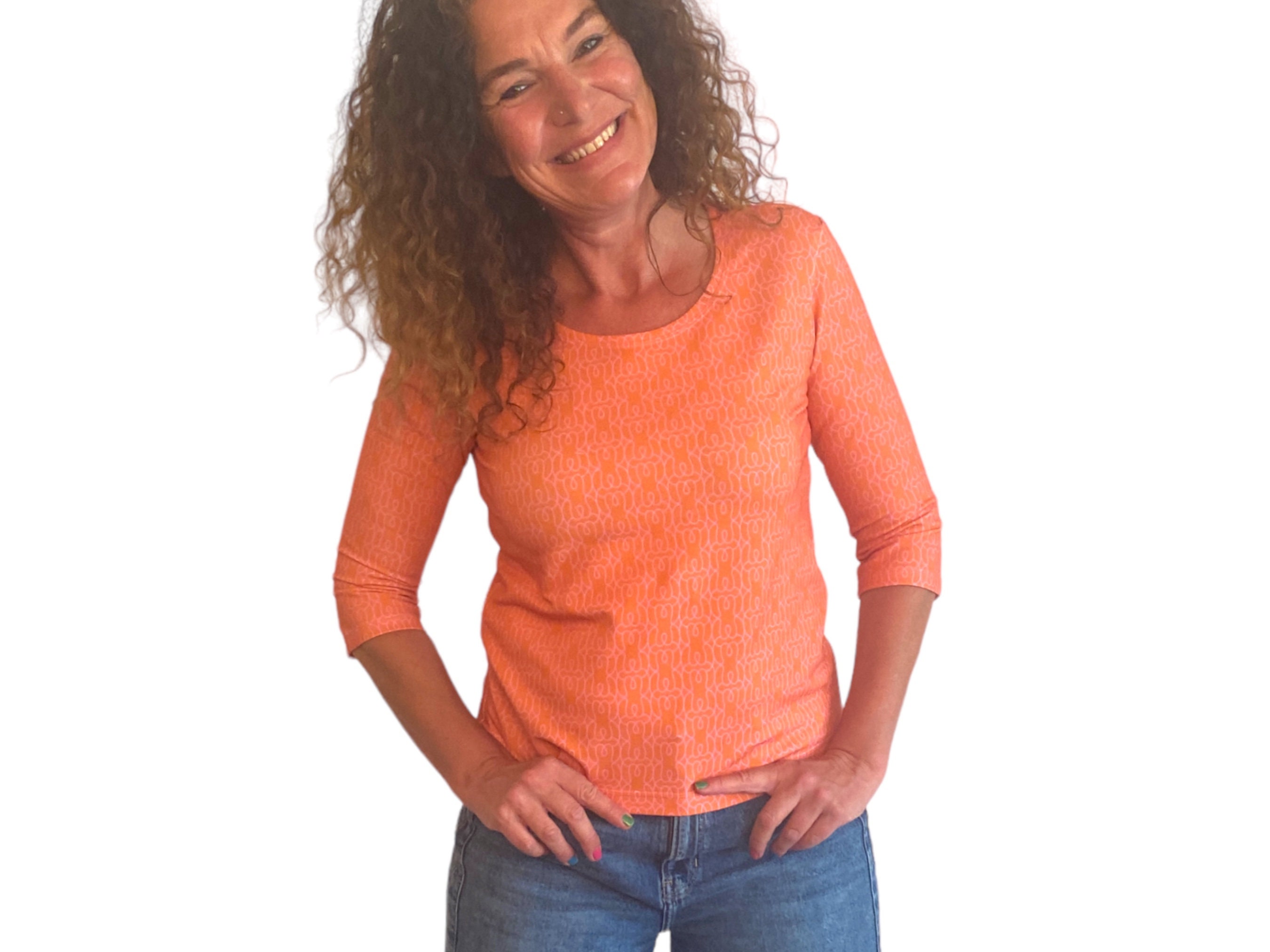 Shirt 3/4 sleeves, orange, pink ORGANIC