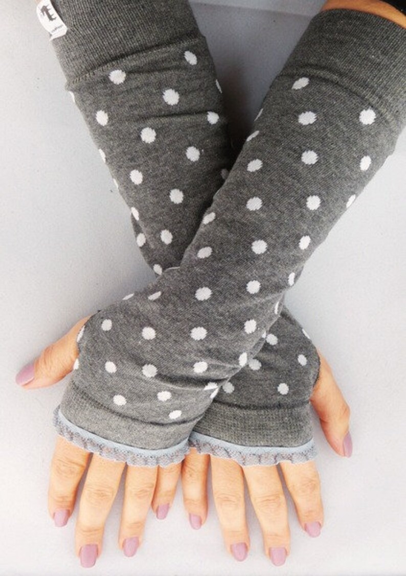 Cuffs, arm warmers with thumb hole, gray dotted image 2