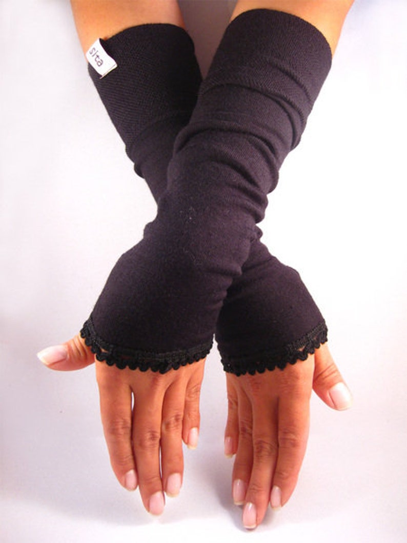 Cuffs, arm warmers, wrist warmers, black trim image 1