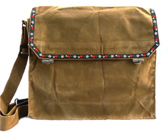 Heart border, olive, recycled laptop bag, school bag, women's shoulder bag, men's shoulder bag