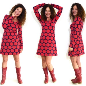 Women's dress, A-shape navy with giant dots in red image 4