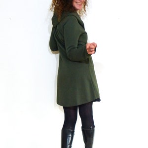 Hooded coat, long with pockets and snap fastener, olive image 2