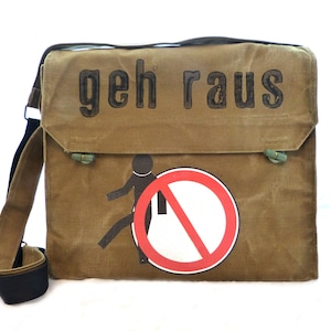 go out, olive, upcycling laptop bag, school bag, shoulder bag for women, shoulder bag for men image 1