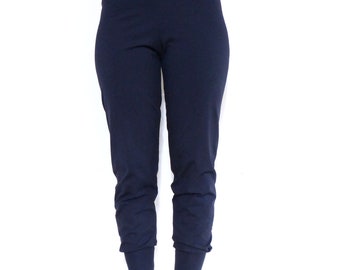 Pump pants jersey with high waist, navy, organic