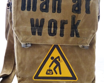 MAN AT WORK, recycled bag, olive, shoulder bag for women, shoulder bag for men