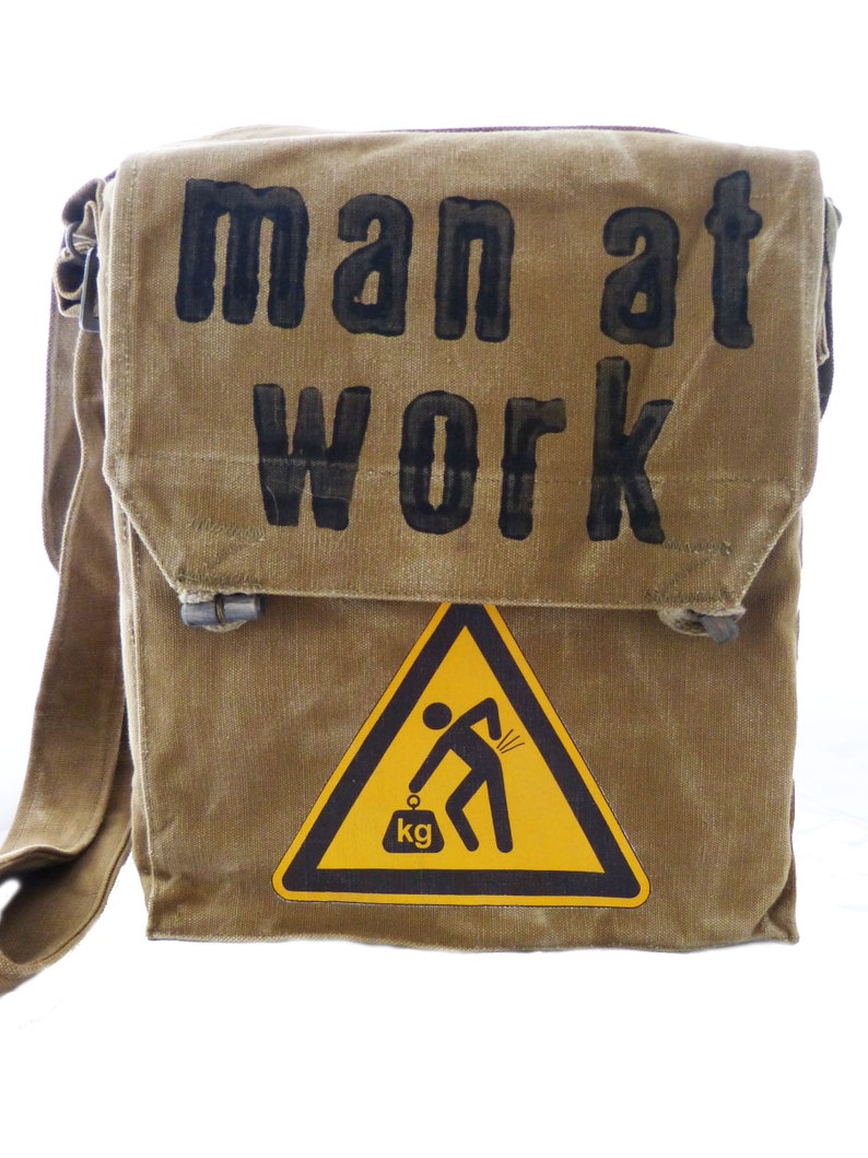 MAN AT WORK, recycled bag, olive, shoulder bag for women, shoulder bag for men image 1