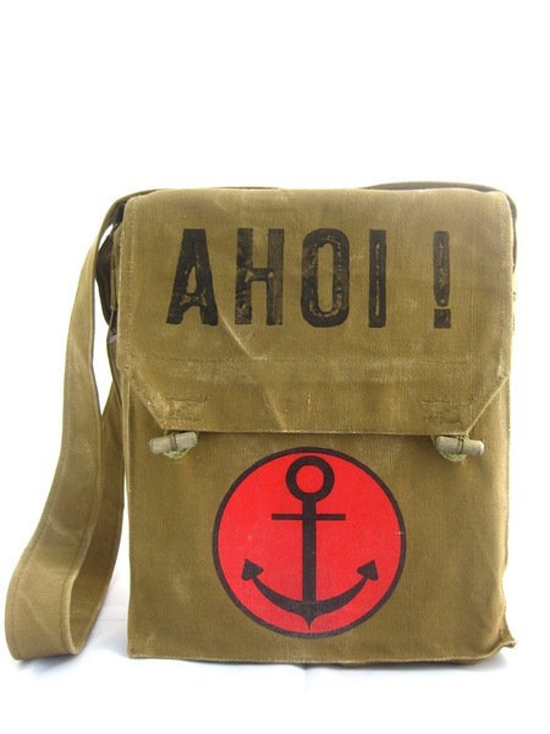 Ahoi recycling Tasche, oliv mit Anker, Umhängetasche Damen, Umhängetasche Herren Bild 1