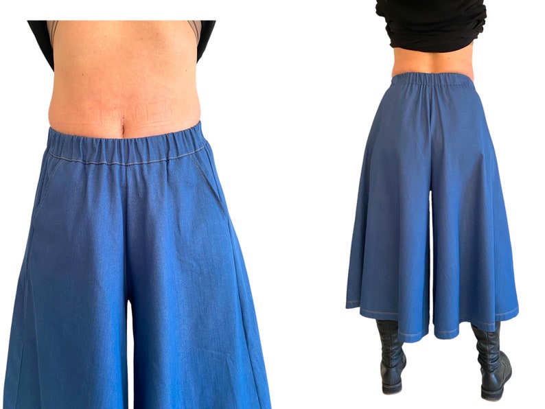 Culottes made of stretchy jeans in blue, one size 36-42 image 7