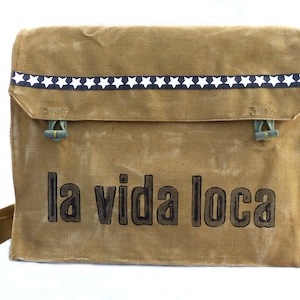 la vida loca, olive, recycled laptop bag, school bag, women&#39;s shoulder bag, men&#39;s shoulder bag
