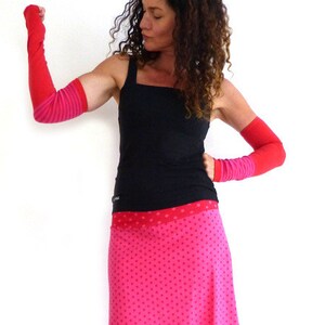 Arm warmers and leg warmers, red, pink stripes, stripes image 2