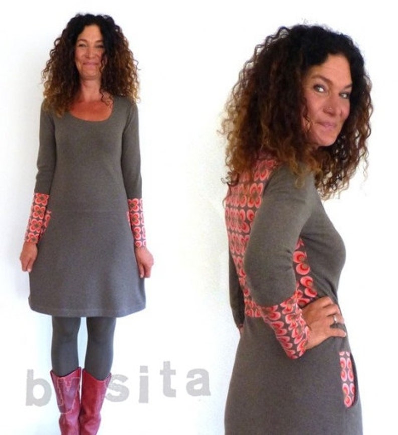 brown retro pattern Women/'s dress with pockets
