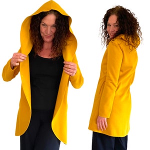Manteau à capuche long avec poches et bouton pression, jaune ocre image 3