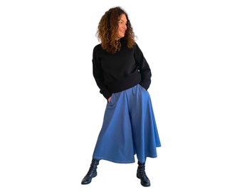 Culotte realizzate in jeans elasticizzati in blu, taglia unica 36-42