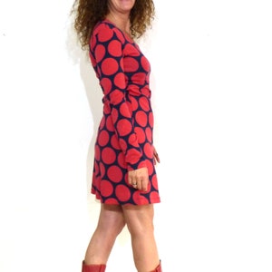 Women's dress, A-shape navy with giant dots in red image 2