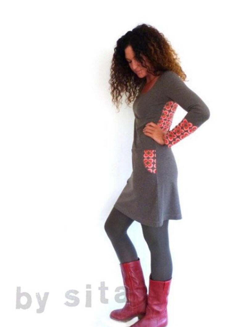 brown retro pattern Women/'s dress with pockets