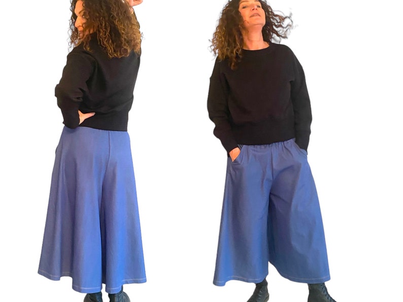 Culottes made of stretchy jeans in blue, one size 36-42 image 3