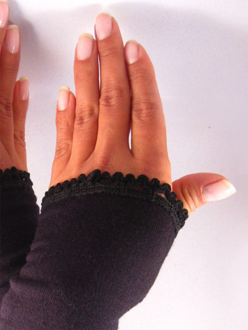 Cuffs, arm warmers, wrist warmers, black trim image 2