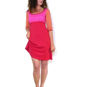 Damenkleid 3/4-Arm, A-Form, Empire pink, rot BIO Bild 2