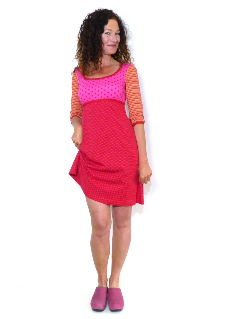 Damenkleid 3/4-Arm, A-Form, Empire pink, rot BIO Bild 2