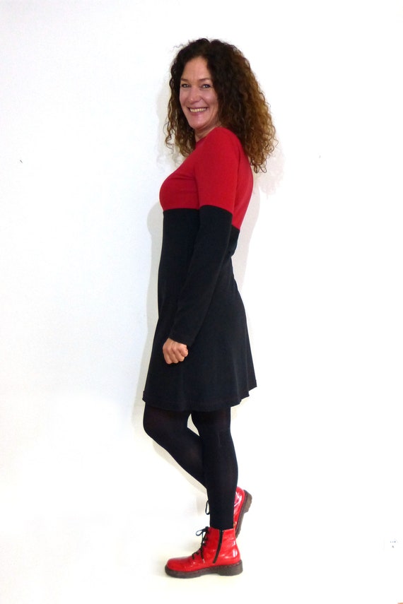 Women's A-line Dress - Black, Red - Cotton Fleece - Etsy Israel