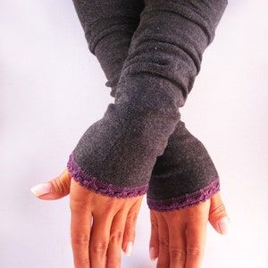 Cuffs, arm warmers, wrist warmers - dark gray, purple