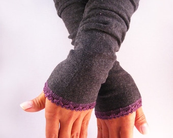 Cuffs, arm warmers, wrist warmers - dark gray, purple