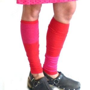 Arm warmers and leg warmers, red, pink stripes, stripes image 4