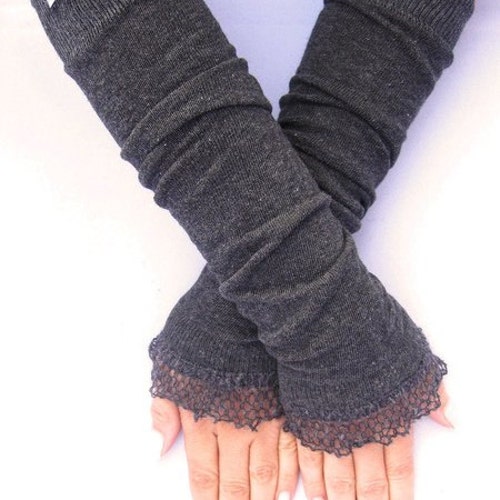 kolonie Motiveren betalen Arm Warmers Fingerless Gloves in Dark Grey With Wool Ruffle - Etsy