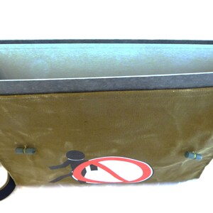 go out, olive, upcycling laptop bag, school bag, shoulder bag for women, shoulder bag for men image 3