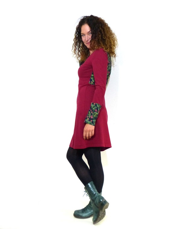burgundy dress black tights Burgundy Gothic Military Dress | Alternative Fit & Flare Dress