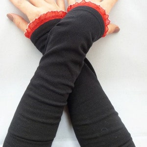 Cuffs, arm warmers, wrist warmers black, red image 2